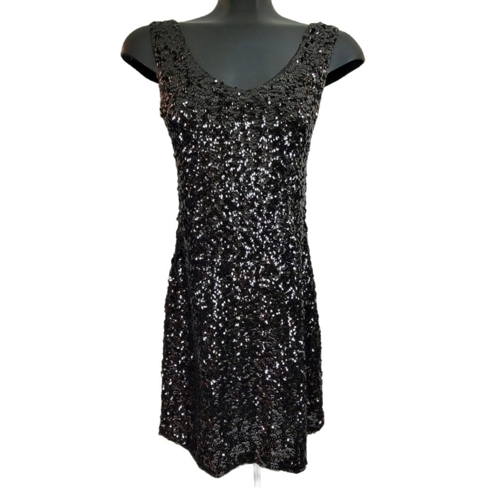 TEA N ROSE Dress Black Sequin Body Con Mini Size Medium